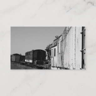 Vintage train cars on rail yard  business card