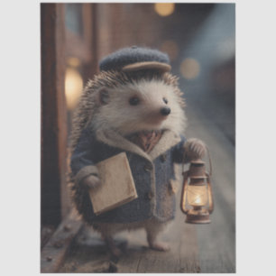 Vintage Train Conductor Hedgehog Tissue Paper