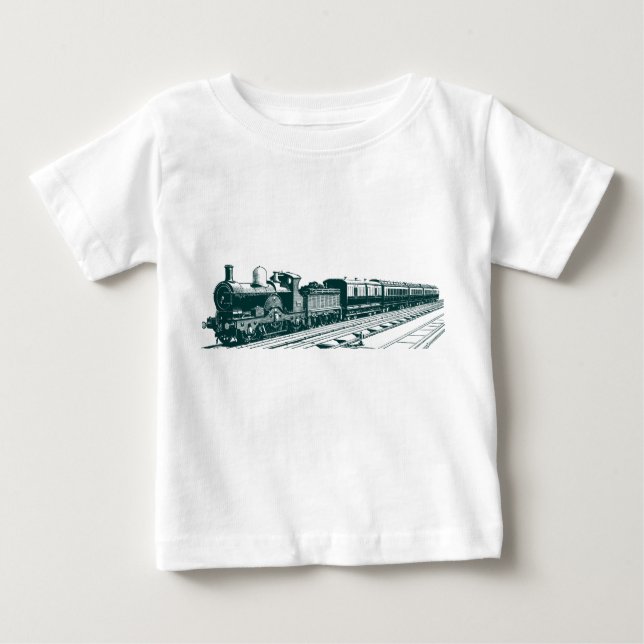 Vintage Train - Dark Green Baby T-Shirt (Front)