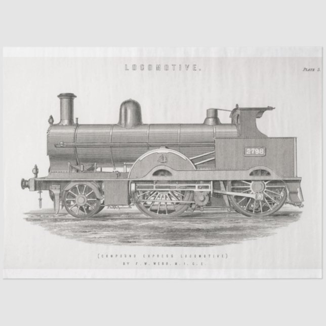 Vintage Train Engine Locomotive Ephemera Decoupage Tissue Paper (Front)