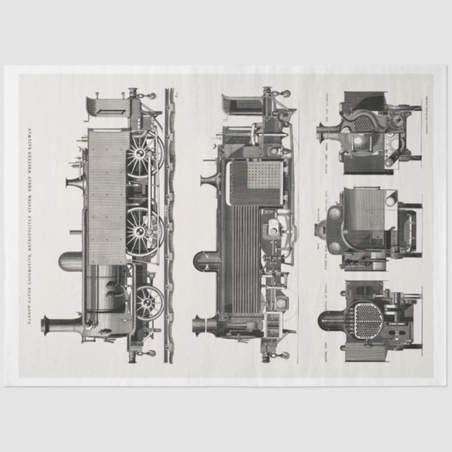 Vintage Train Engine Locomotive Ephemera Decoupage Tissue Paper (Front)