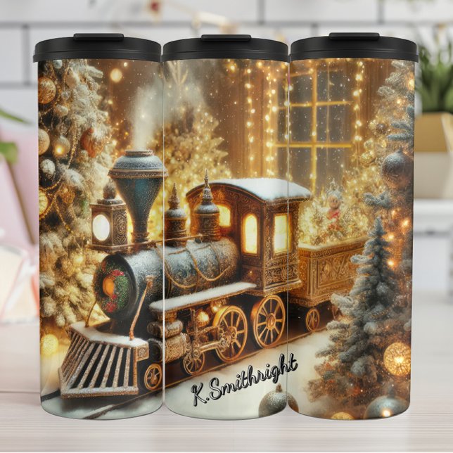Vintage Train Festive Window Christmas Trees Thermal Tumbler (Creator Uploaded)
