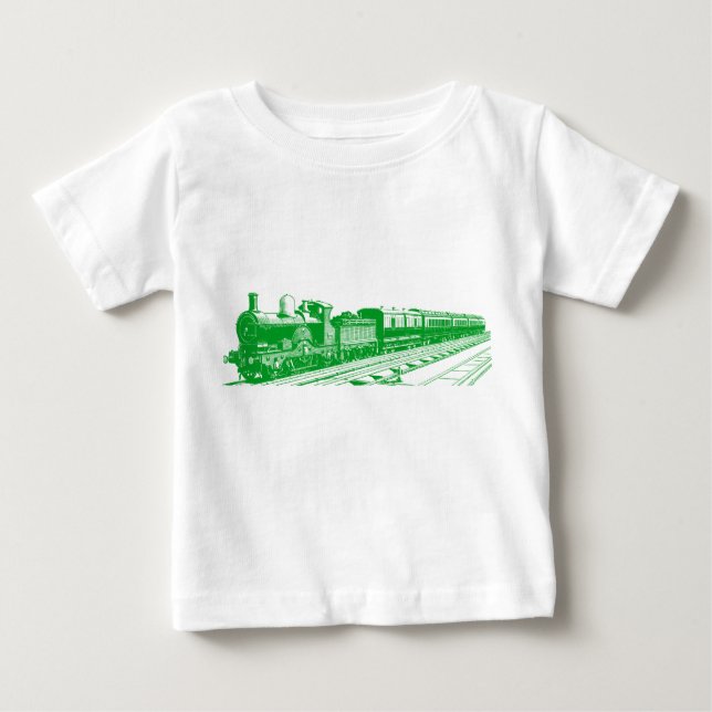 Vintage Train - Grass Green Baby T-Shirt (Front)