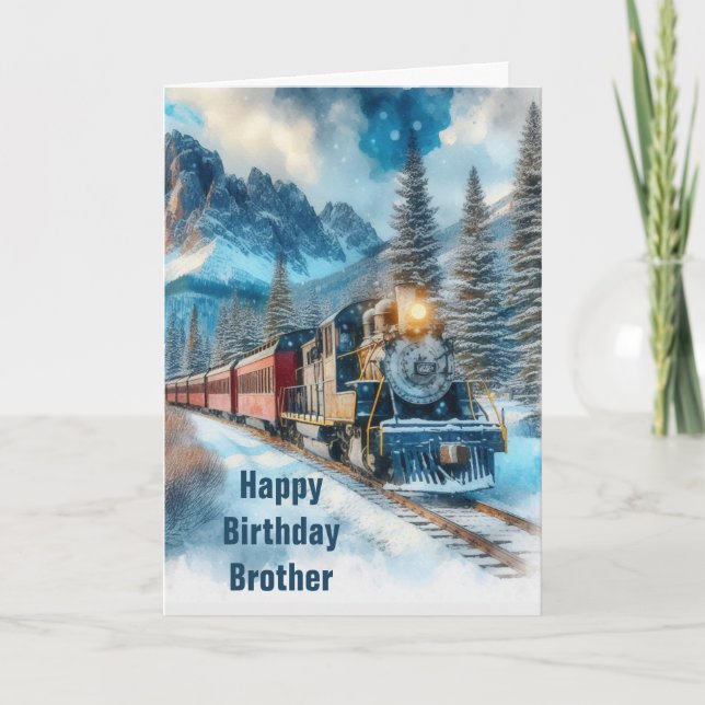 Vintage Train Happy Birthday Folded Greeting Card (Front)