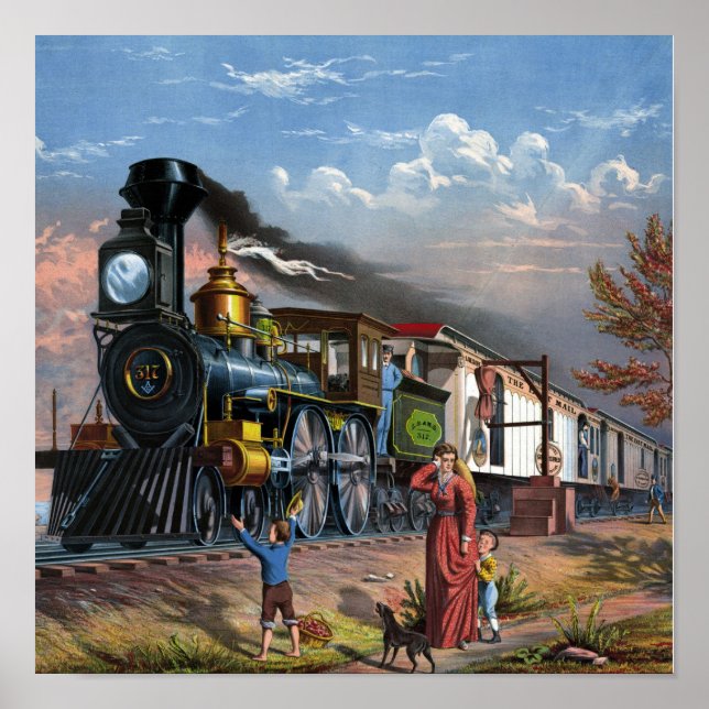 Vintage Train Illustration Poster (Front)