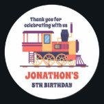 Vintage Train Kids Birthday Party Favour Classic Round Sticker<br><div class="desc">Cute party favours for kids,  boys or girls who train and railway. Perfect for kids birthday party,  party favours and thank you label. You can also customise the text for baby shower or other occasion and party.</div>