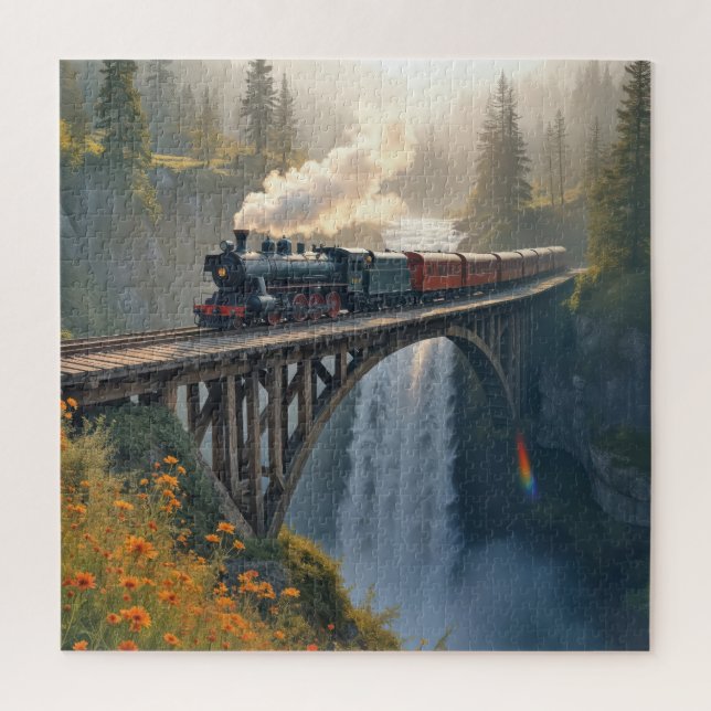 Vintage Train On a Mountain Trestle Jigsaw Puzzle (Vertical)