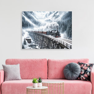 Vintage Train On a Mountain Valley Trestle Canvas Print