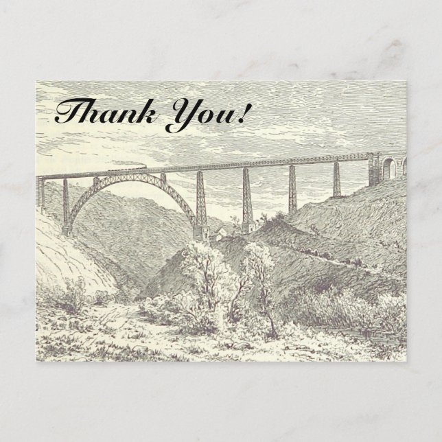 Vintage Train on Bridge, "Thank You!" Postcard (Front)