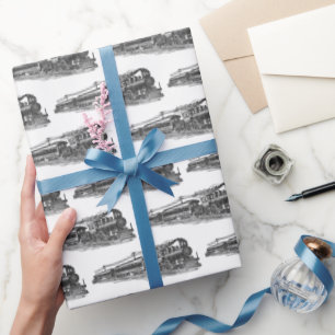 Vintage Train On White Wrapping Paper