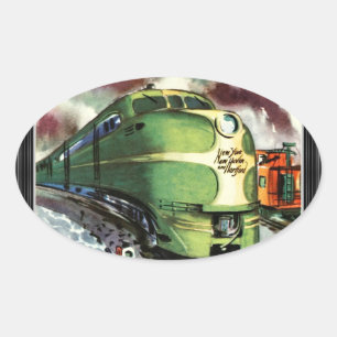 Vintage Train Oval Sticker