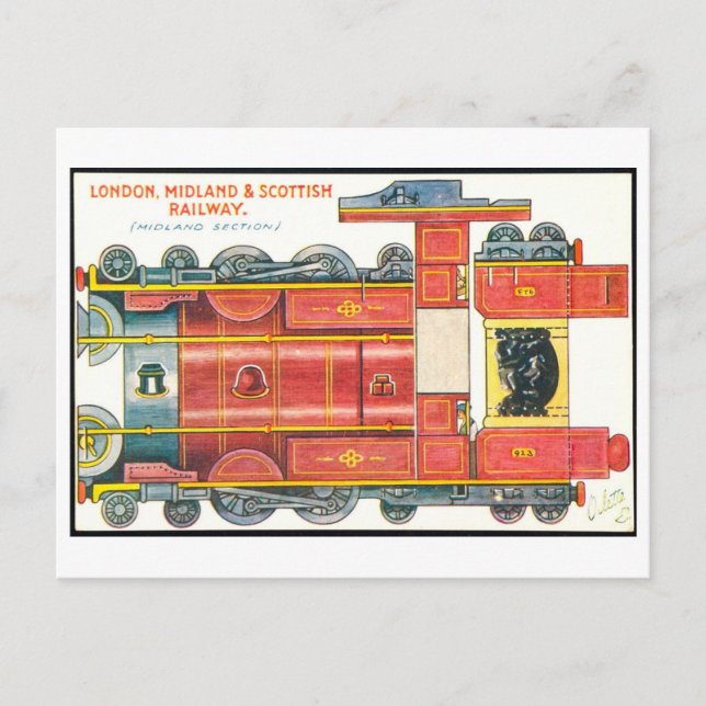 Vintage Train Paper Toy--England Postcard (Front)