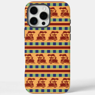 Vintage Train Pattern with Stripes and Checks iPhone 16 Pro Max Case