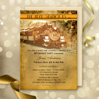 Vintage Train Retirement Party Invitation