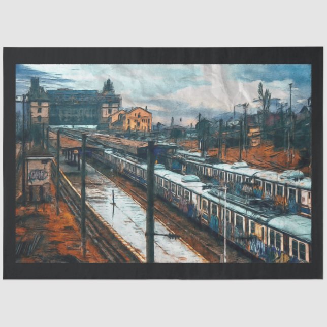 Vintage Train Station 20x30  Decoupage Tissue Paper (Front)