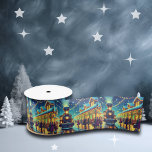Vintage Train Station on Christmas Eve Snowy Night Satin Ribbon<br><div class="desc">Christmas ribbon. An old fashioned train station on Christmas Eve with people coming and going trying to make it home. Vintage Christmas vibes. Pretty for Christmas wrapping or crafts.</div>