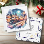Vintage Train Station on Christmas Personalised<br><div class="desc">An old fashioned train on Christmas Eve bringing people home. Vintage retro vibes. As the snow falls on this magical night,  I wish you everything merry and bright.  A sweet personalised holiday card to give you a warm and cosy vibe.</div>