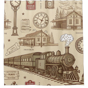 Vintage Train Station Pattern (1) Shower Curtain