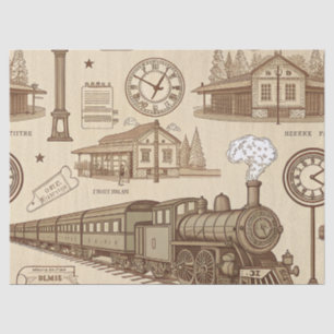 Vintage Train Station Pattern (1) Tissue Paper