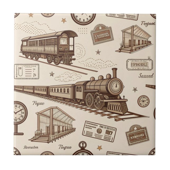 Vintage Train Station Pattern (2) Tile (Front)