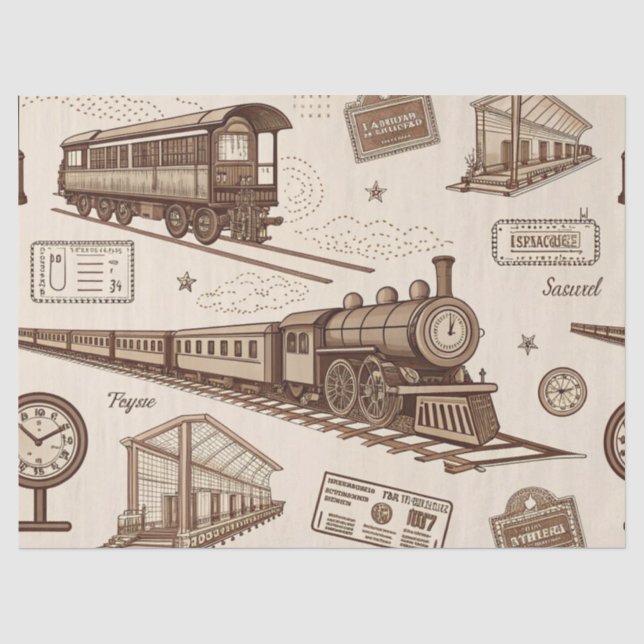 Vintage Train Station Pattern (2) Tissue Paper (Front)