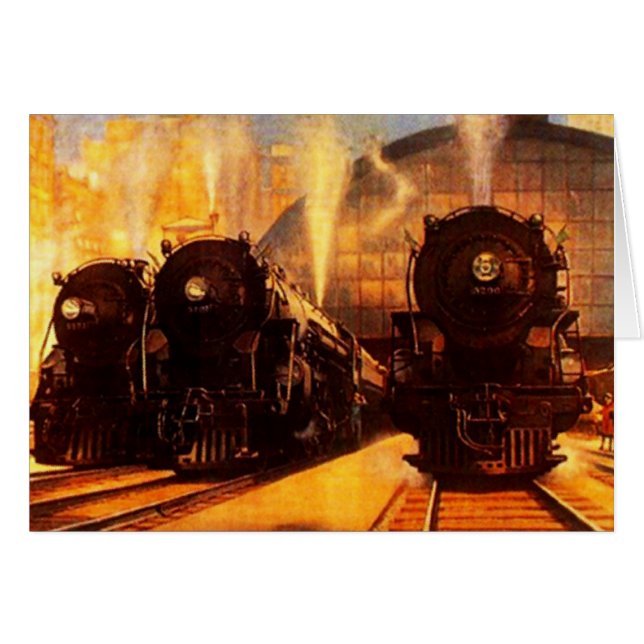 Vintage Train Station Railroad rr Locomotives Card (Front Horizontal)