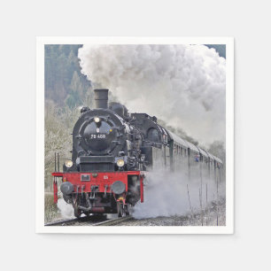 Vintage Train Steam Locomotive Photo Napkin