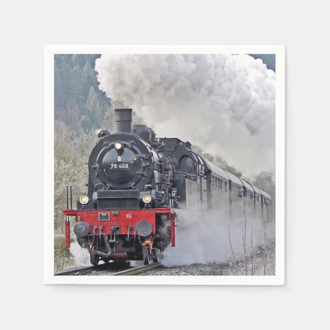 Vintage Train Steam Locomotive Photo Napkin (Front)