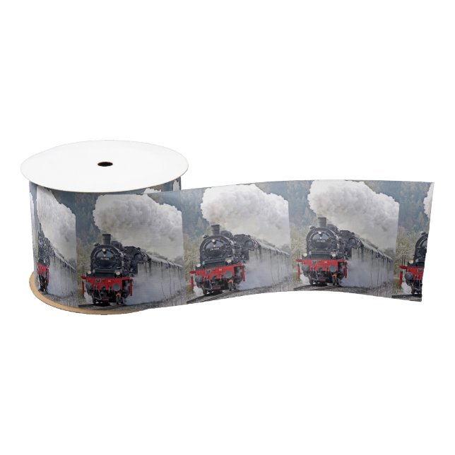 Vintage Train Steam Locomotive Photo Satin Ribbon (Spool)