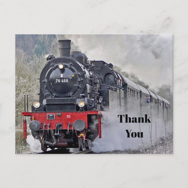 Vintage Train Steam Locomotive Photo Thank You Postcard (Front)