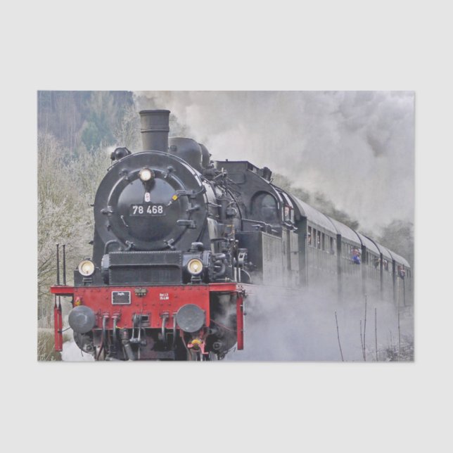 Vintage Train Steam Locomotive Photo Tissue Paper (Front)