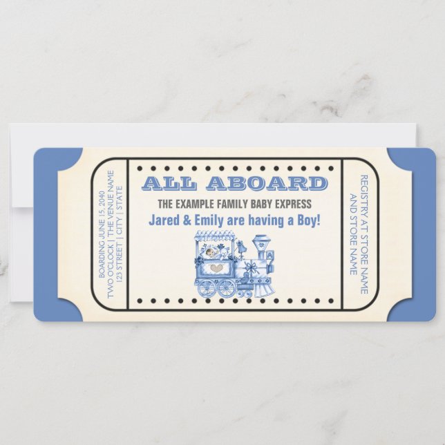 Vintage Train Ticket Baby Boy Shower Invitation (Front)