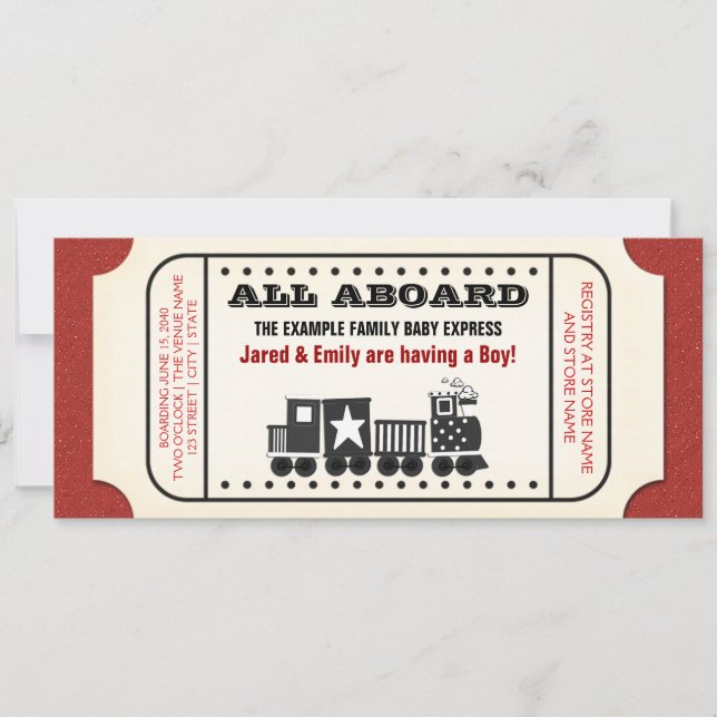 Vintage Train Ticket Baby Shower Invitation (Front)