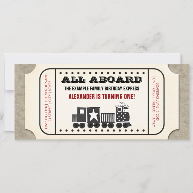Vintage Train Ticket Birthday Party Invitation (Front)