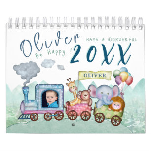 Vintage Train Transport Birthday Watercolor photo Calendar