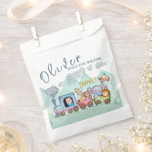 Vintage Train Transport Birthday Watercolor photo Favour Bags