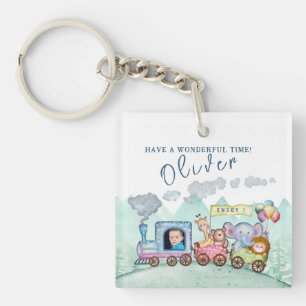 Vintage Train Transport Birthday Watercolor photo Key Ring