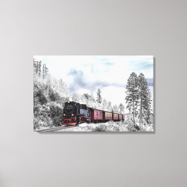 Vintage Train Travelling through Winter Landscape Canvas Print (Front)