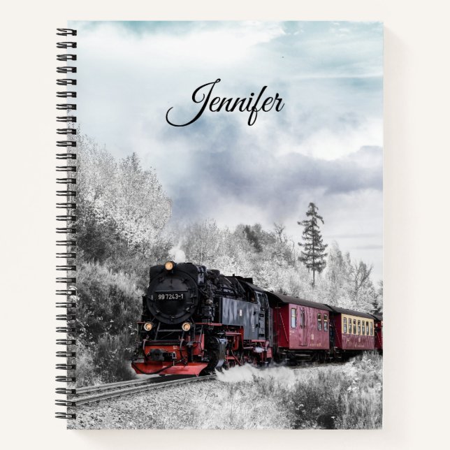 Vintage Train Travelling through Winter Landscape Notebook (Front)