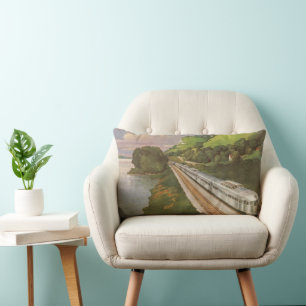 Vintage Train Vacation, Locomotive in Country Lumbar Cushion
