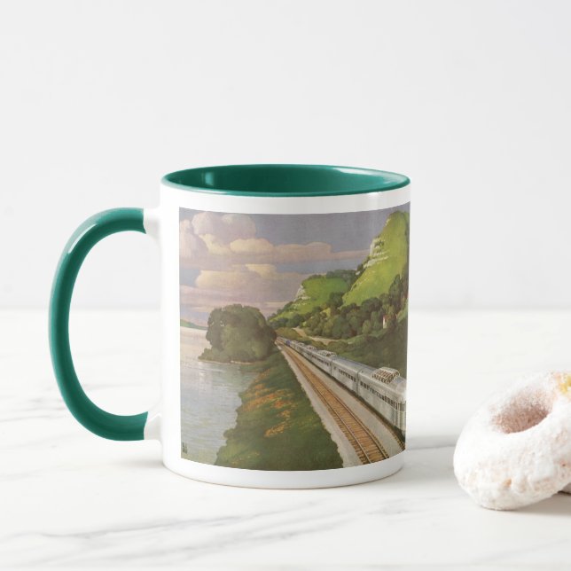 Vintage Train Vacation, Locomotive in Country Mug (With Donut)