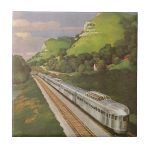Vintage Train Vacation, Locomotive in Country Tile