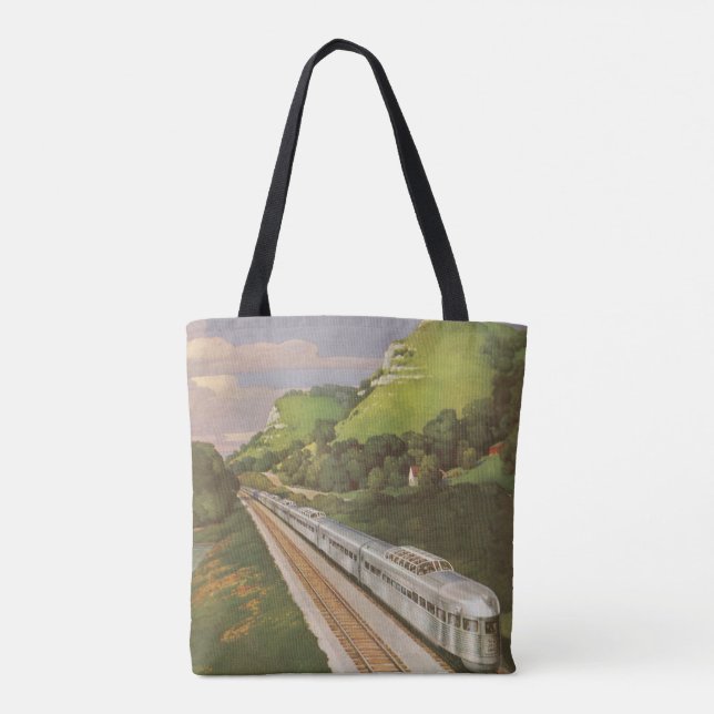 Vintage Train Vacation, Locomotive in Country Tote Bag (Back)