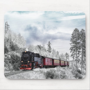 Vintage Train Winter Christmas Scene Mouse Pad