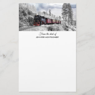 Vintage Train Winter Christmas Scene Stationery