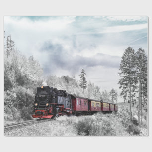 Vintage Train Winter Christmas Scene Wrapping Paper