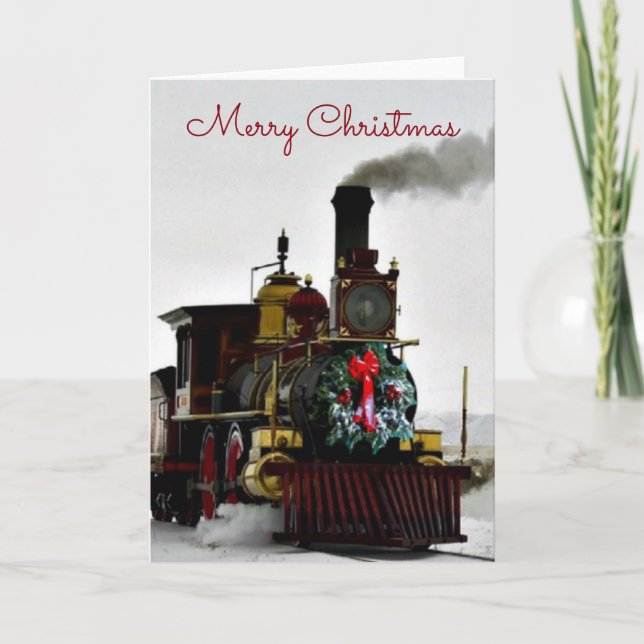 Vintage Train with Merry Christmas Greeting Card (Front)