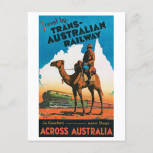 Vintage Trans-Australian Railway Travel Poster Postcard