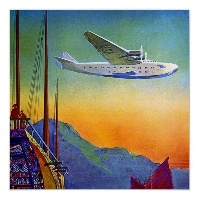 Vintage Transpacific Flight Travel Perfect Poster (Front)