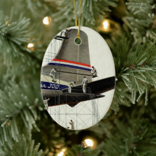 Vintage Transportation, Aeroplane Maintenance Ceramic Tree Decoration